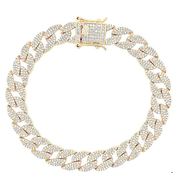 Cuban Style Chain with CZ 14k Gold plated over 925